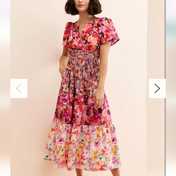 Anthropologie Dresses & Skirts - Anthropologie Kachel Mixed Floral Print Long Dress Pink & Red Tiered Cotton, XL